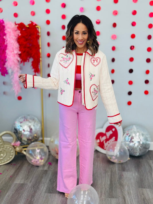 Floral & Hearts Quilted Jacket (Reg)