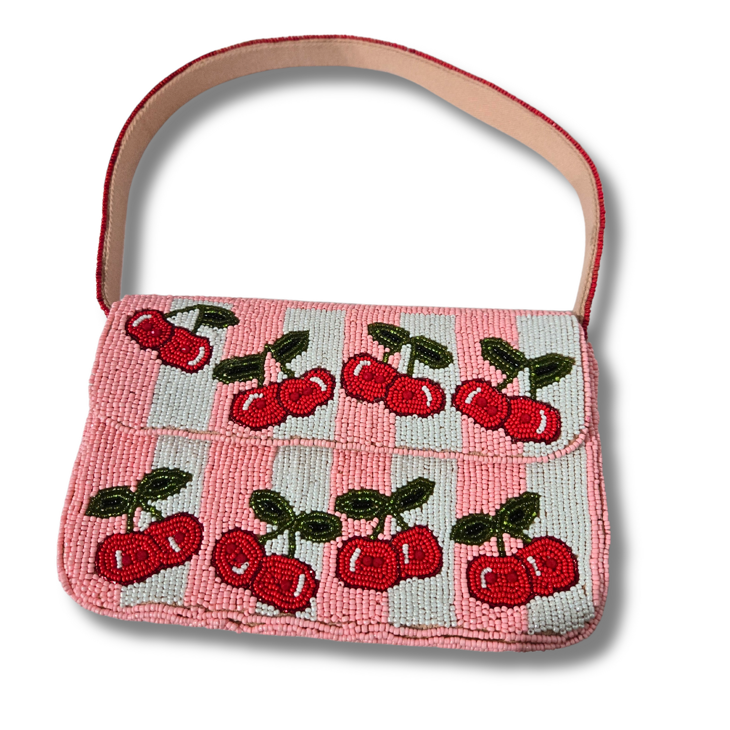 Beaded Pink Cherry Mini Bag
