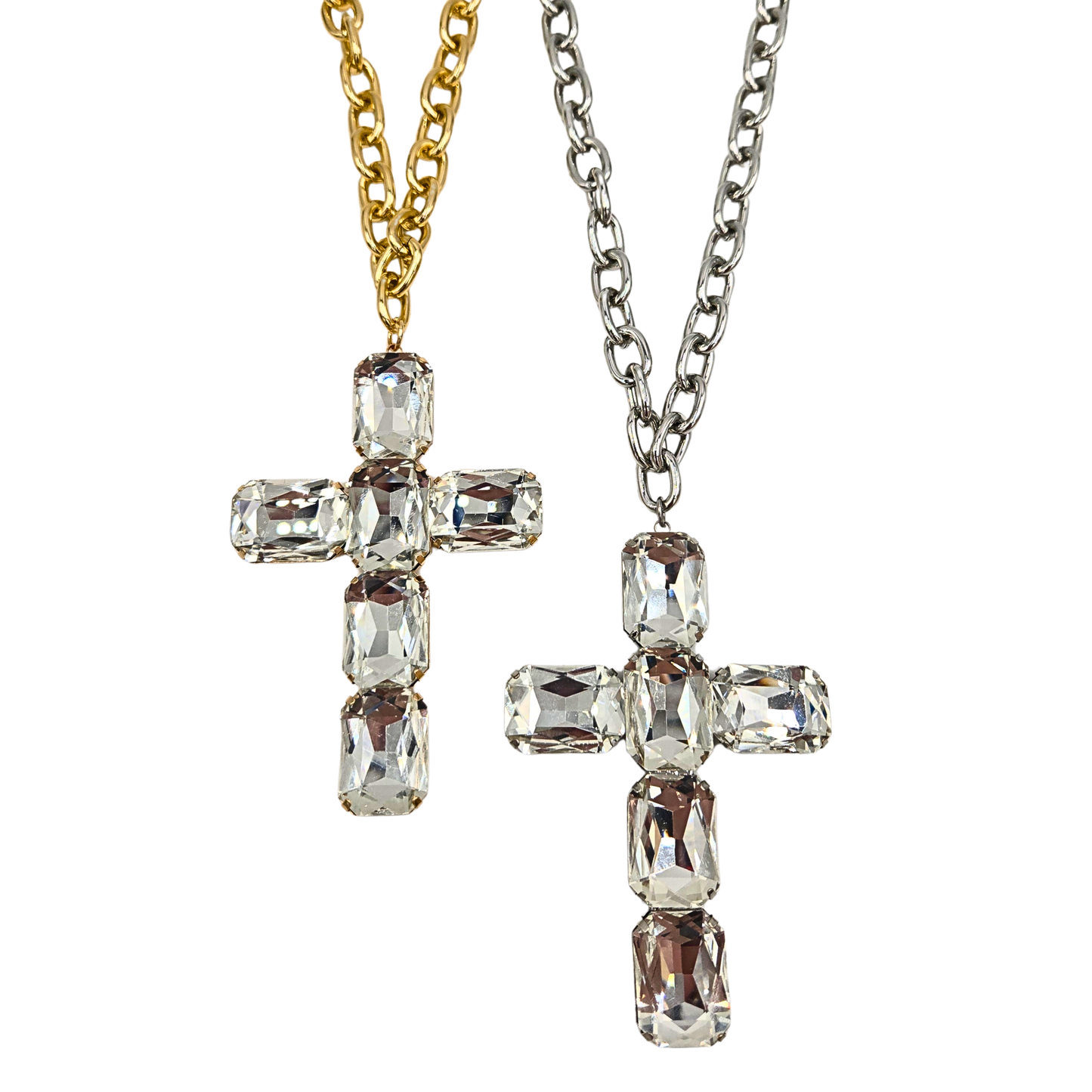 Large Clear Jewel Cross Necklace (2 colors)