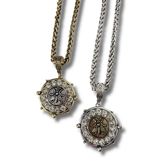 Rhinestone Bee Pendant Necklace (2 colors)