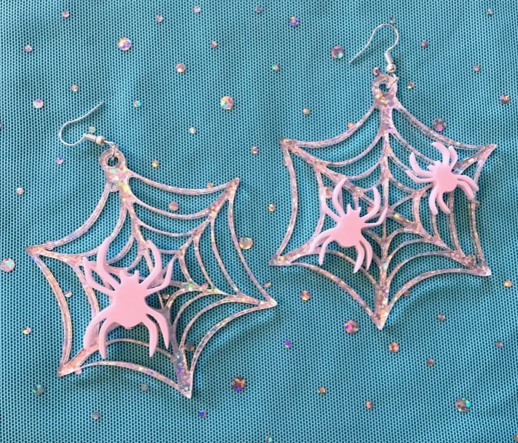 Pink Acrylic Spider Web Earrings