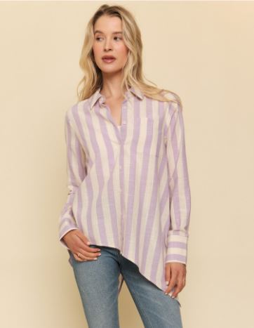 Lavender Stripe Asymmetric Shirt (Reg)