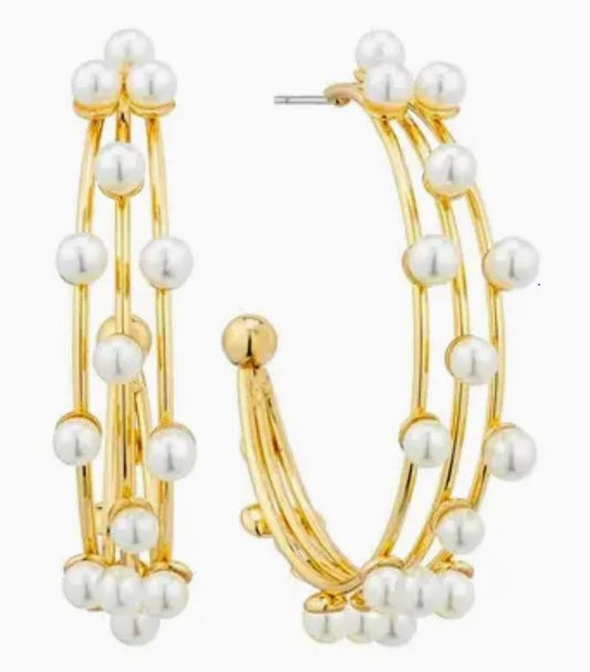 Pearl 3-Layered Hoop Earrings-2 Colors