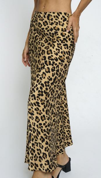 Satin Leopard Maxi Skirt (Reg)