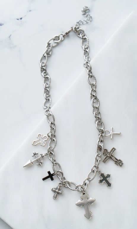 Goupi- Multi Cross Silver Necklace