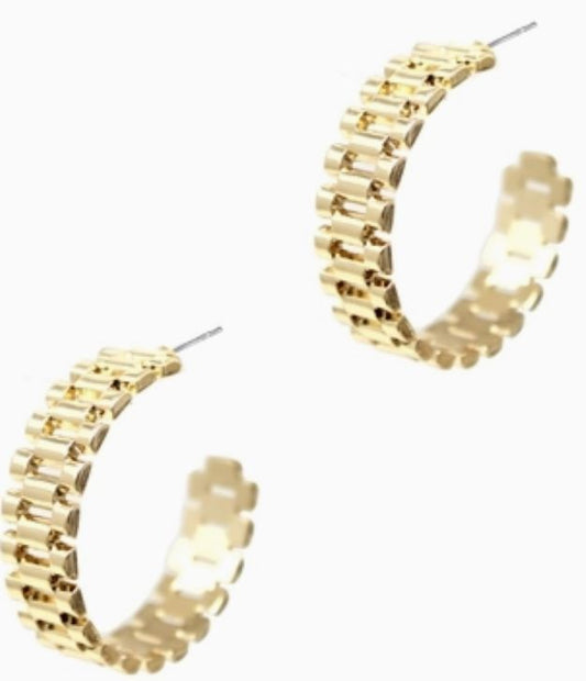 Gold Watch Band Hoop Earrings