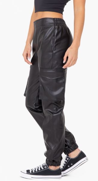 Black Vegan Leather Joggers (Reg)