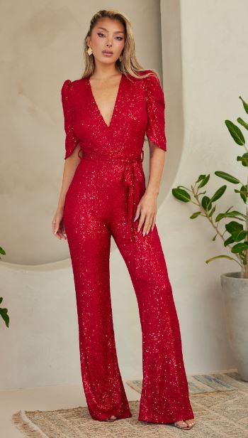 Red Sequined Jumpsuit (Reg)