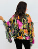 Black Multi Floral Ruffle Sleeves Blouse (Reg. and Plus)