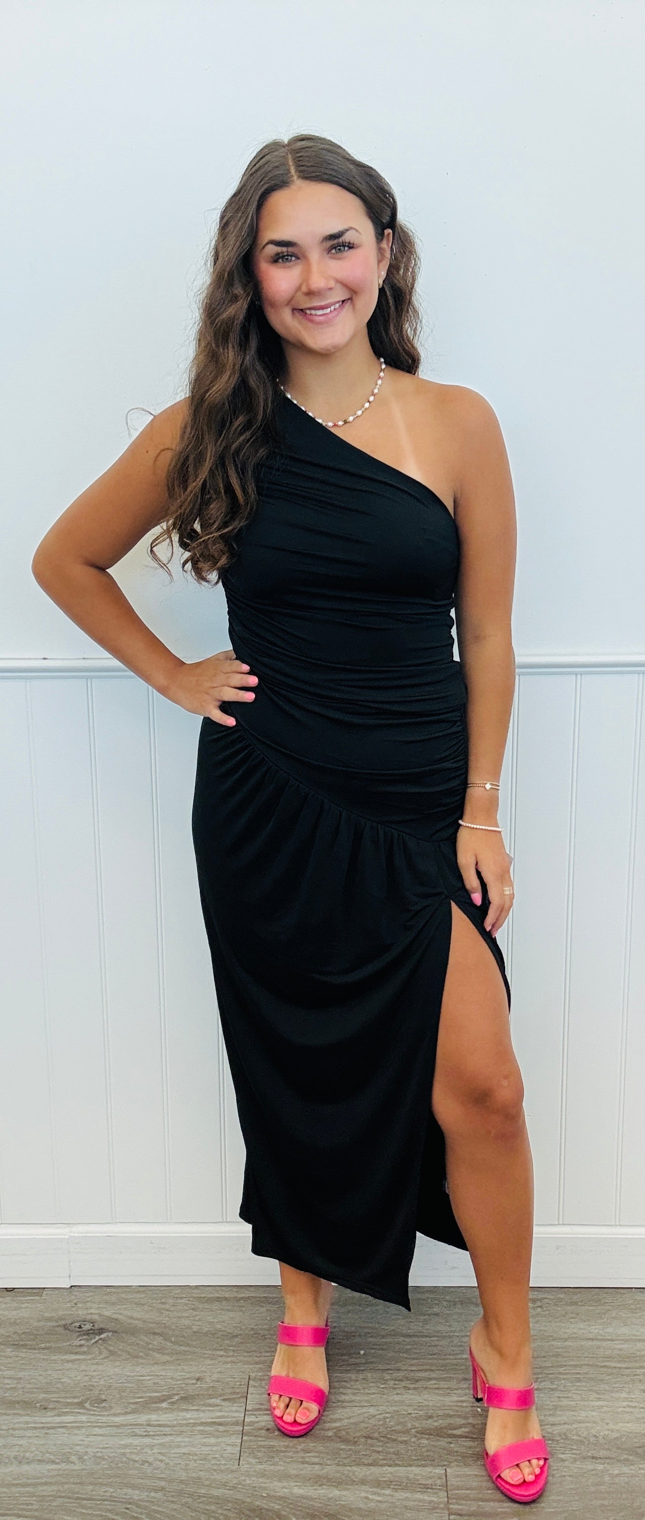 One Shoulder Ruched Knit Top (Reg.)-2 Colors