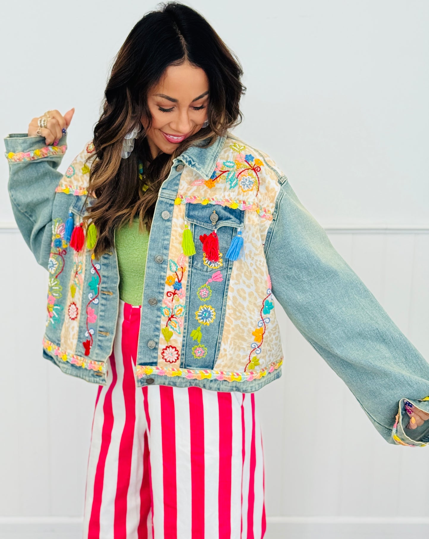 POL Denim Floral Embroidery & Tassels Denim Jacket (Reg.)