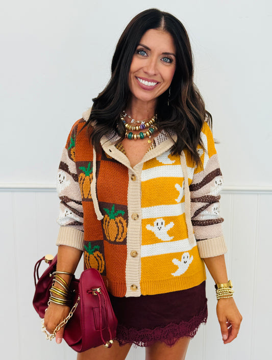 Multi Autumn Harvest Pumpkin Hoodie Cardigan (Reg.)