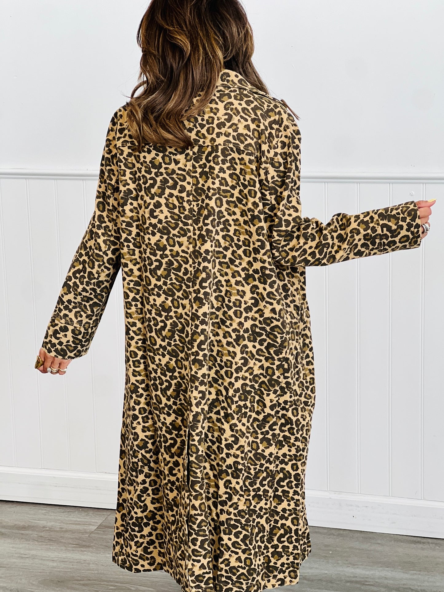 Taupe Leopard Longline Jacket (Reg. and Plus)
