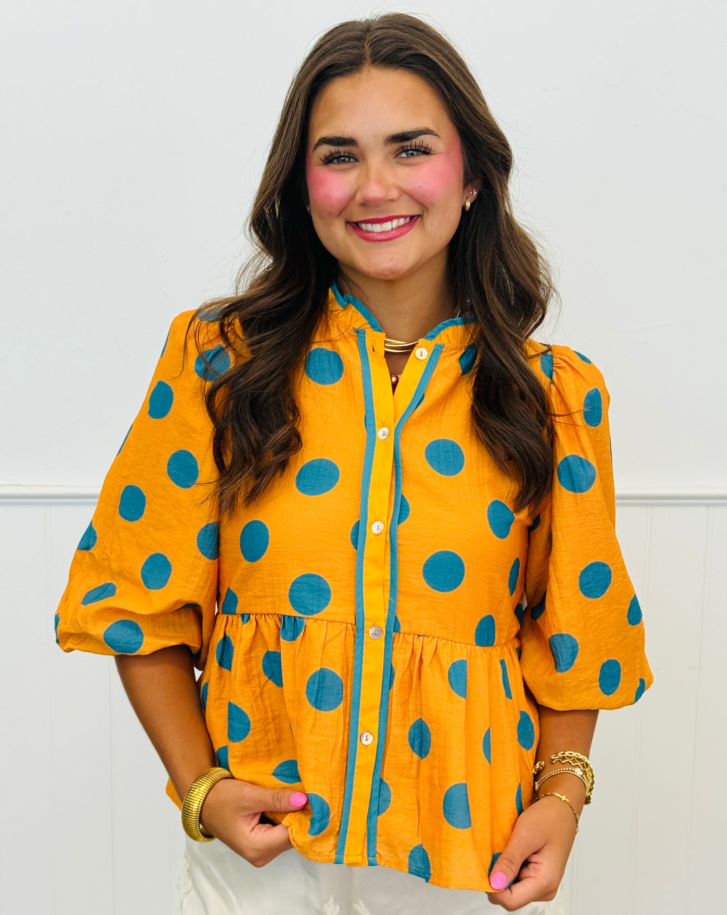 Polka Dot Perfectly Peplum Blouse (Reg.) - 2 Colors