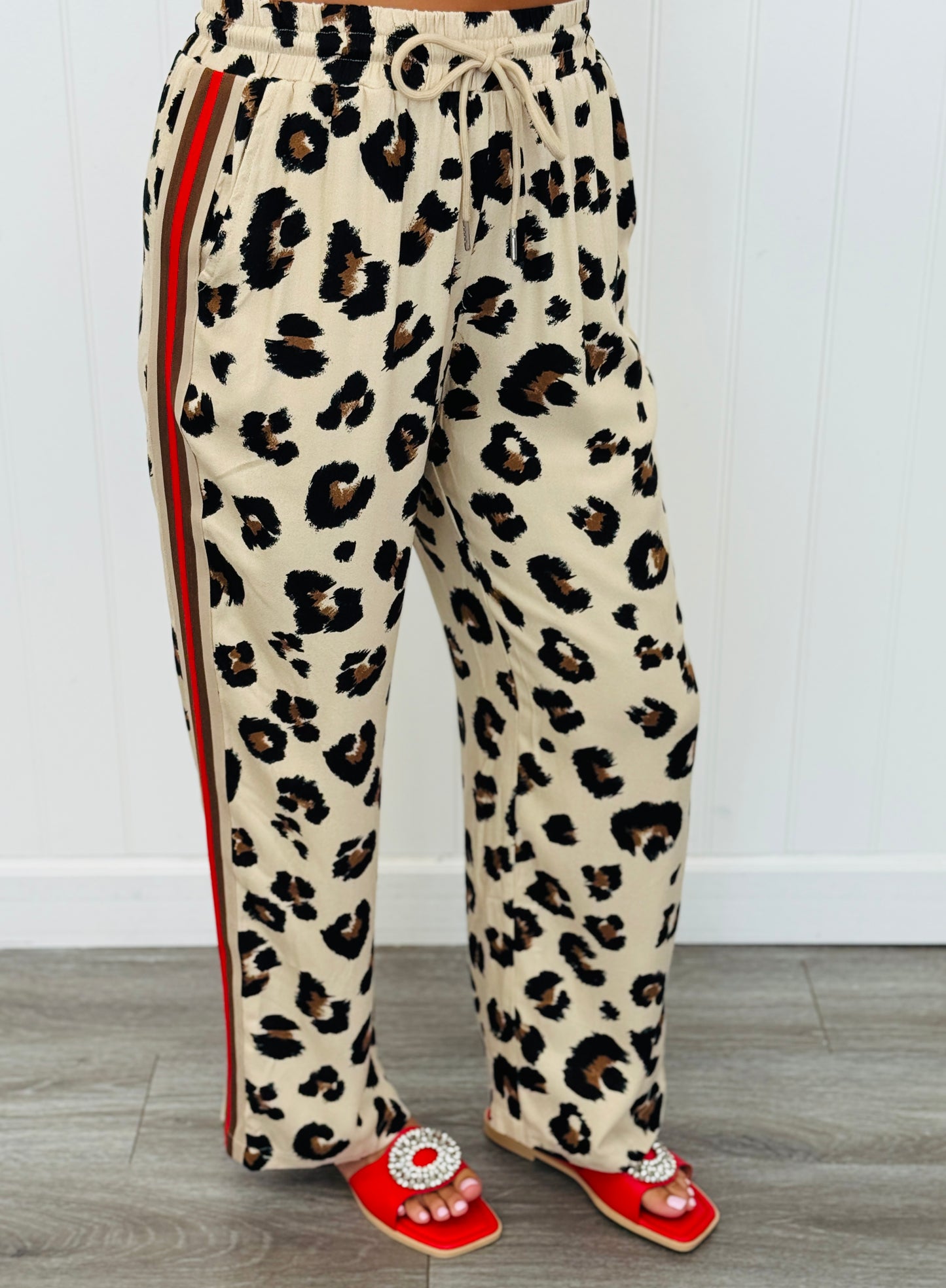Red Animal Print Color Band Pants (Reg.)