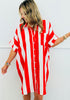 Tomato & White Vertical Stripe Shirt Dress (Reg. & Plus)