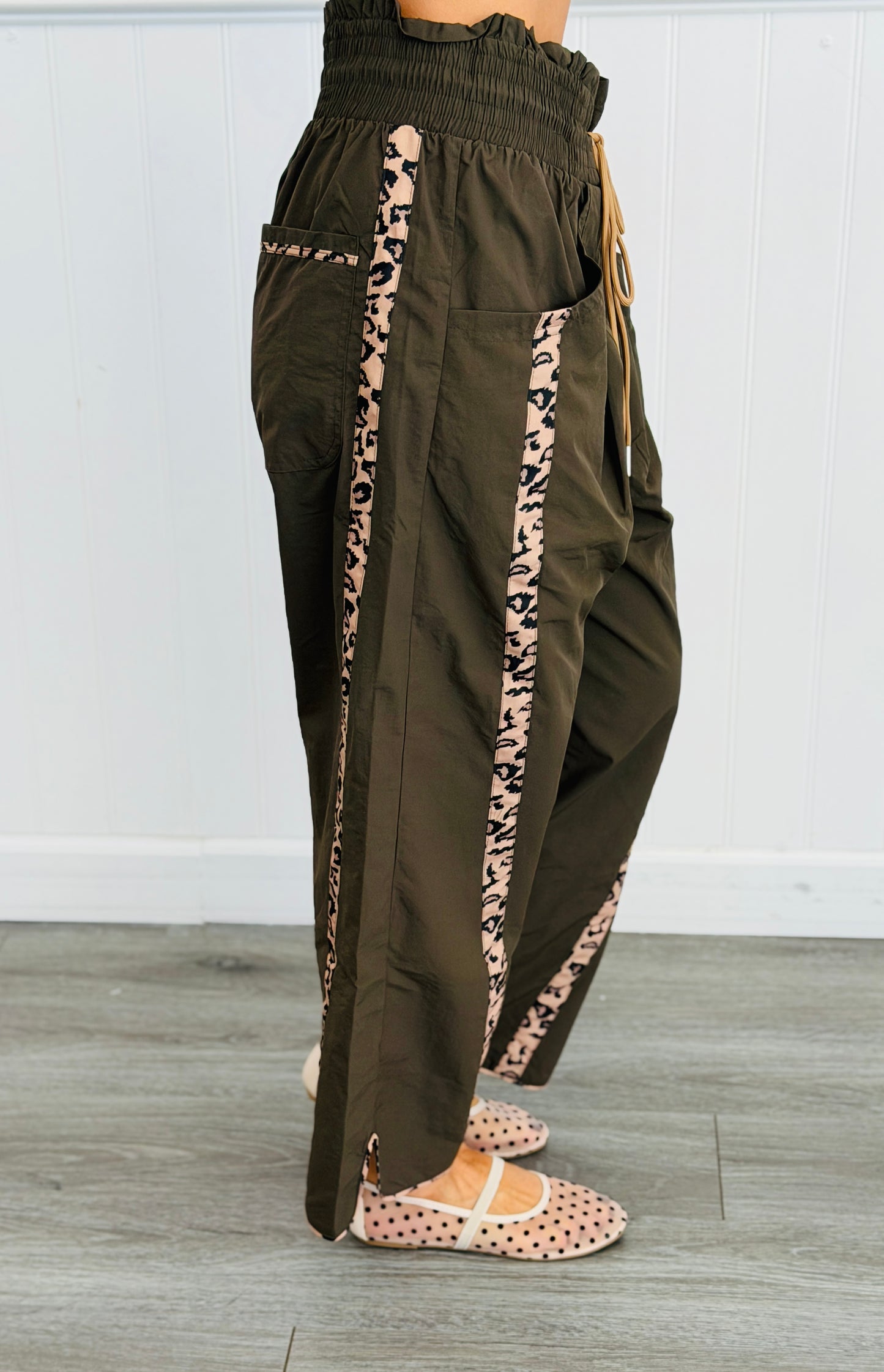 Khaki Cheetah Side Stripe Windbreaker Pants (Reg.)