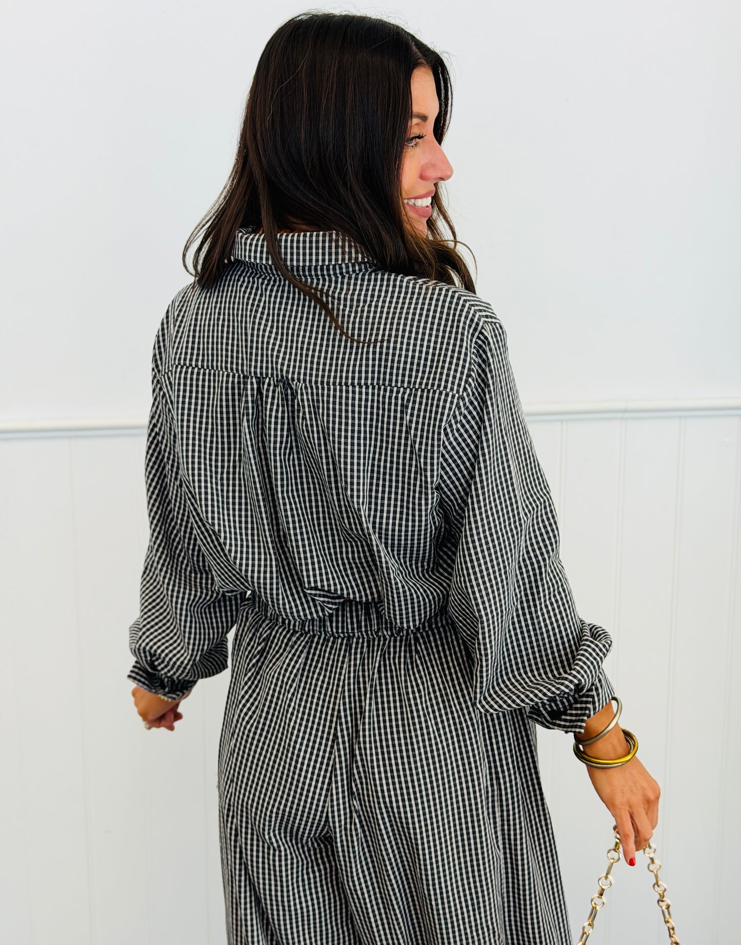 Black Plaid Bubble Top & Pants Set (Reg.)