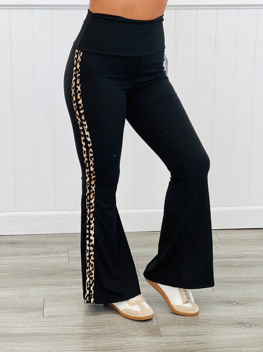 Black Double Leopard Side Stripe Pants (Reg & Plus)