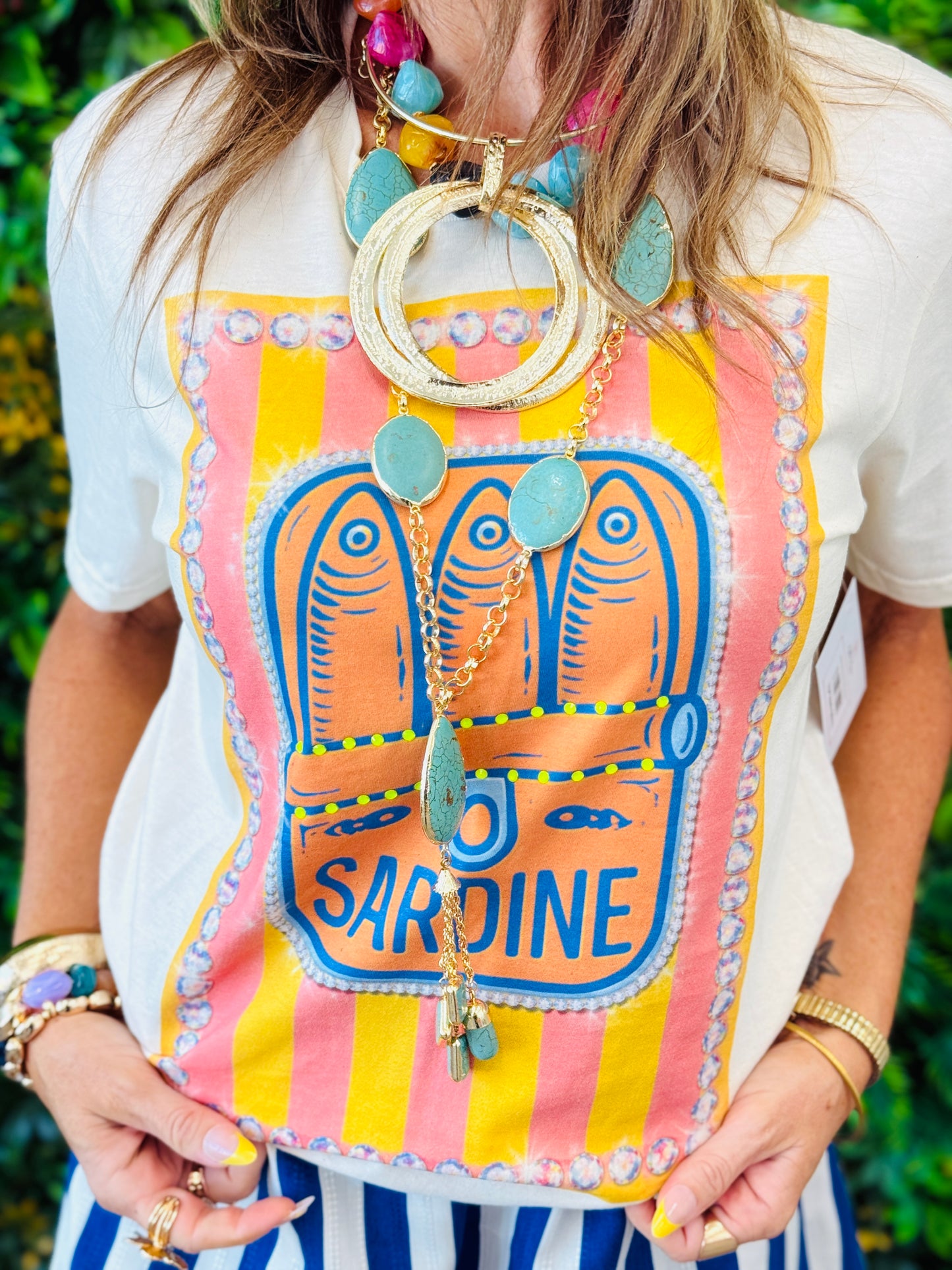 Sardine Stripe Bling Tee (Reg. and Plus)