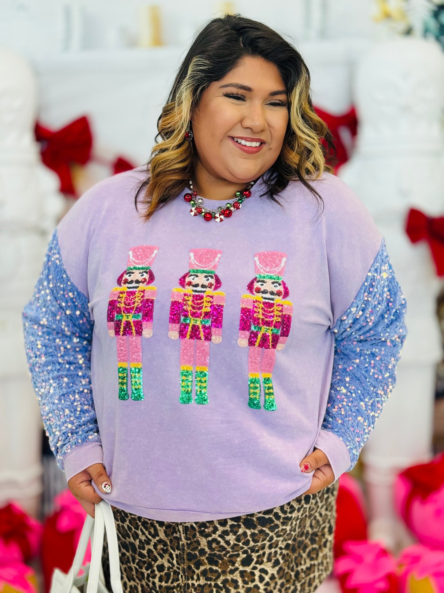 Sequin Nutcrackers Velvet Sleeve Sweatshirt (Reg & Plus)-2 Colors