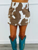 White/Taupe Cow Print Mini Skirt (Reg & Plus)