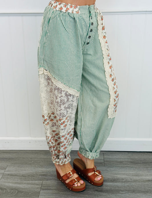 POL Green Stripe Contrast Print Joggers (Reg.)