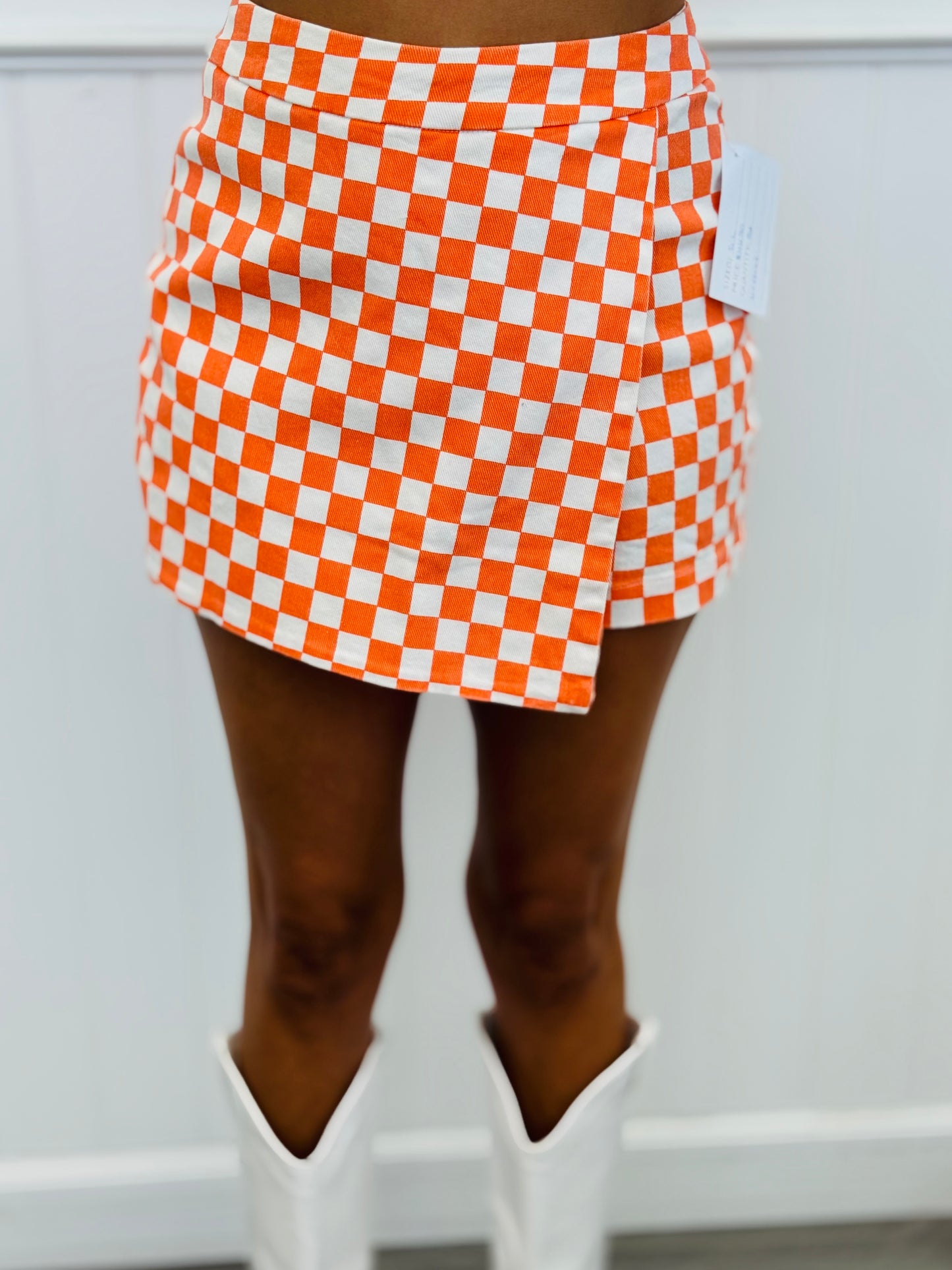Checkered Front Wrap Skort (Reg.)-4 Colors