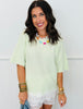 Mint Lace Hem Fuzzy Sweater Top (One Size)