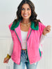 Pink/Green Shearing Collar Puffer Vest (One Size)