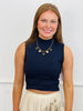 Navy Sleeveless Ribbed Turtleneck Top (Reg. and Plus)