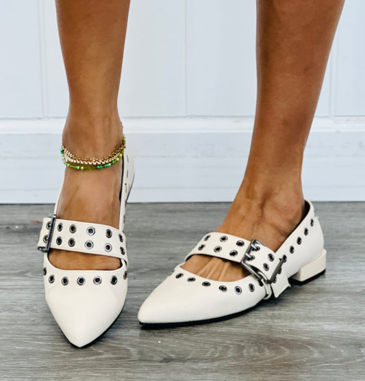 Cream Grommet Detailed Flats