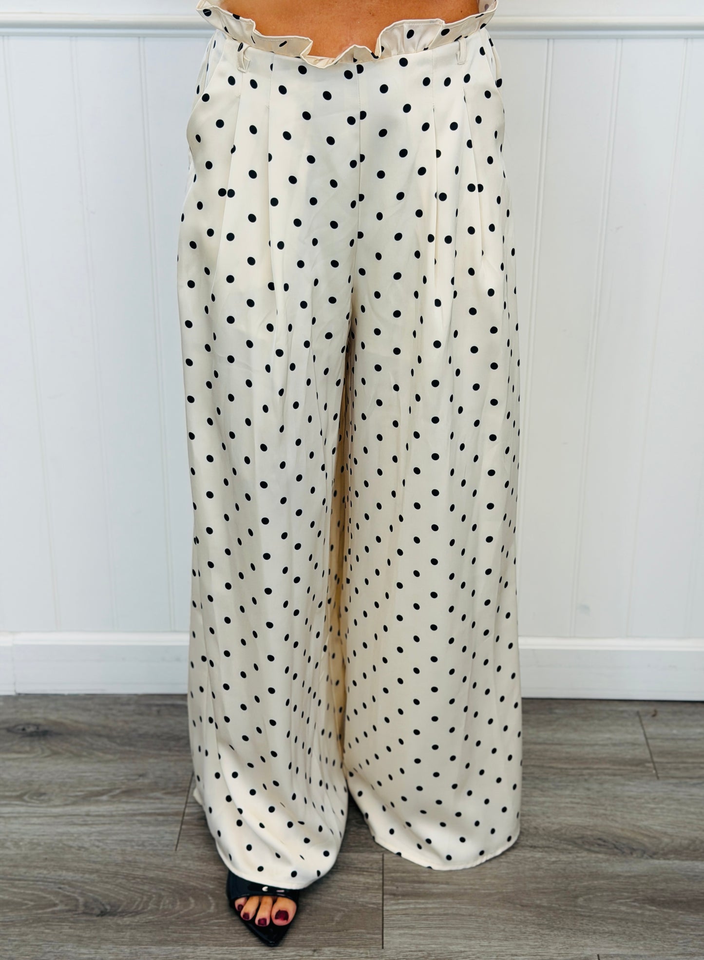 Cream/Black Polka Dot Halter Top & Pant Set (Reg.)