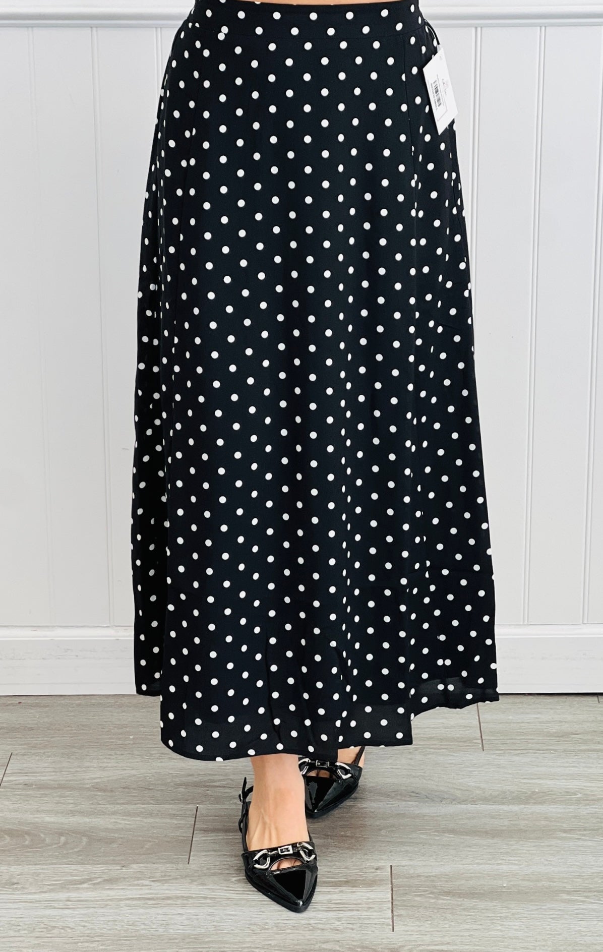 Black/Ivory Polka Dot Midi Skirt (Reg & Plus)