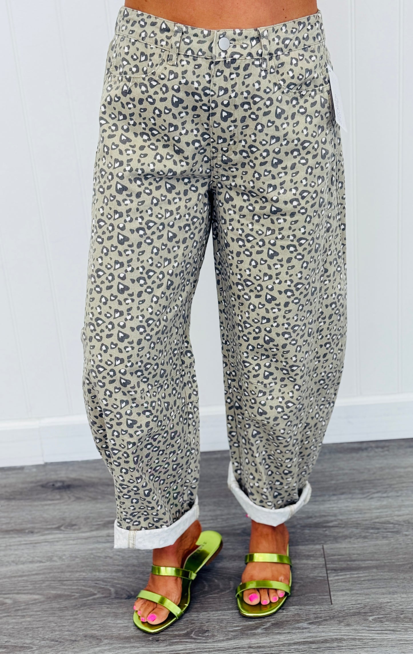 Taupe Grey Animal Print Barrel Pants (Reg.)