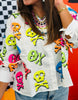 Queen Of Sparkles White Neon Multi Skull & Crossbones Top (Reg. and Plus)