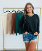 Curved Hem Long Sleeve Top (Reg.)-5 Colors
