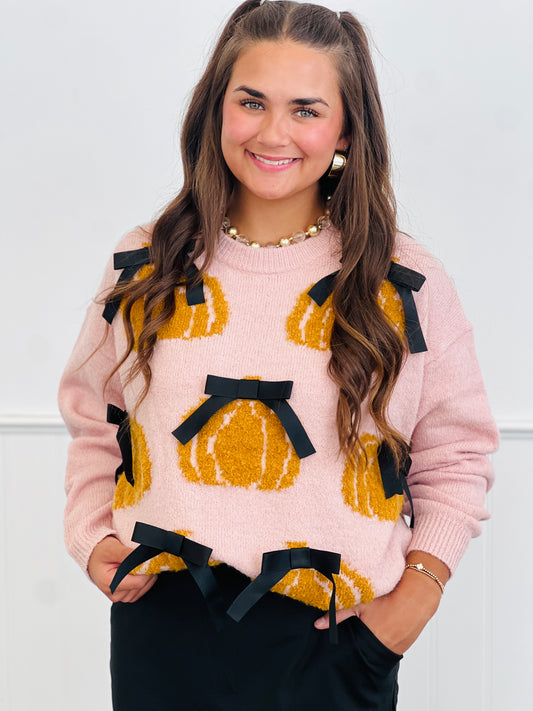 Dusty Pink Pumpkin Bow Sweater (Reg.)