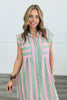 Strawberry/Mint Striped Shirt Dress (Reg & Plus)