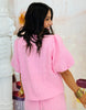 Pink Rhinestone Bow Accent Puff Sleeve Top (Reg.)