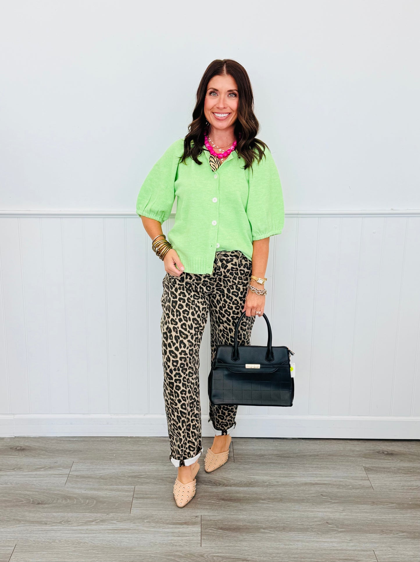 Cool Mint Puff Sleeve Button Up Cardigan (Reg.)