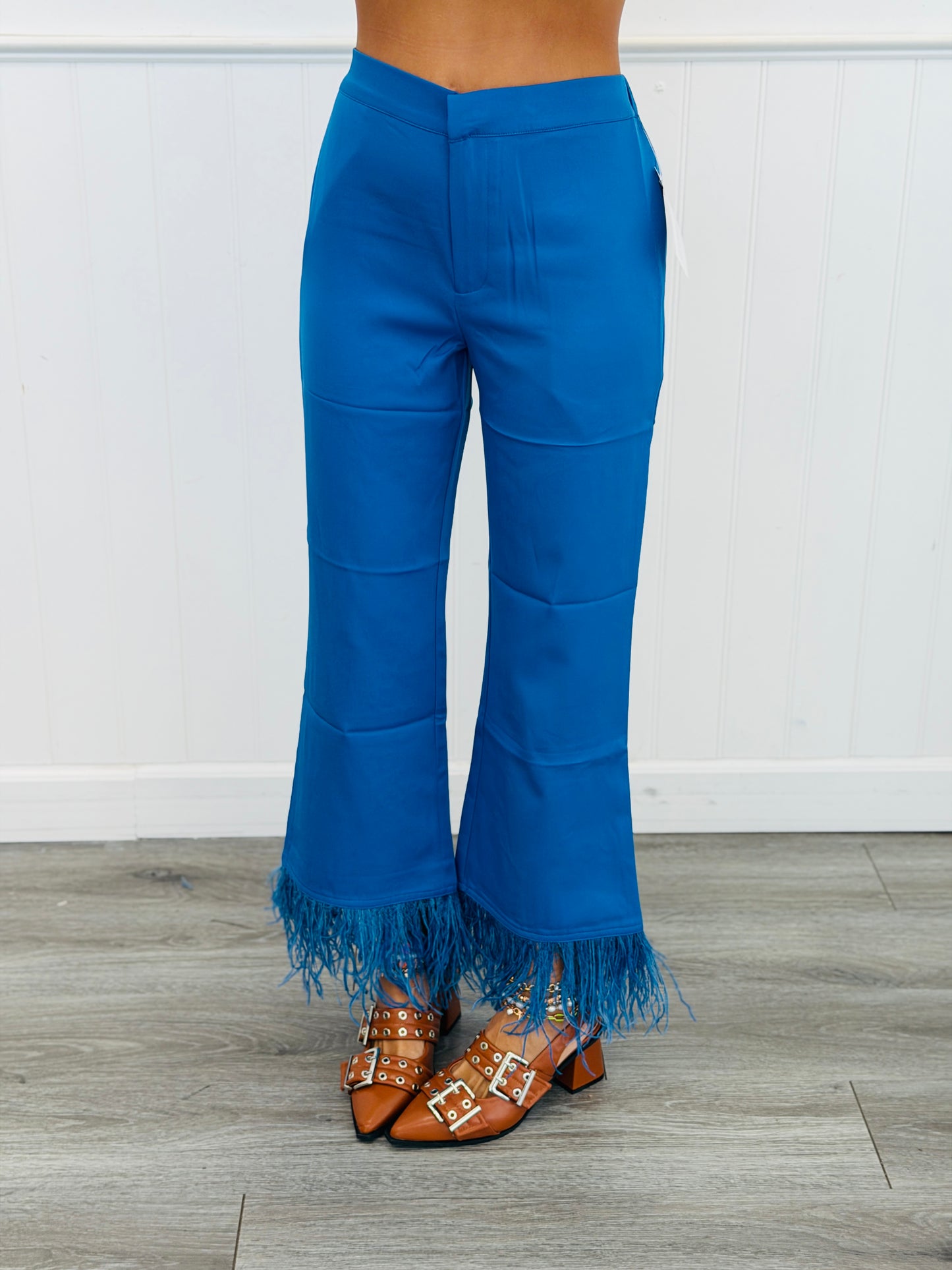 Royal Blue Feather Trim Flare Pants (Reg.)