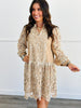 Taupe Embroidered Lace Mini Dress (Reg & Plus)