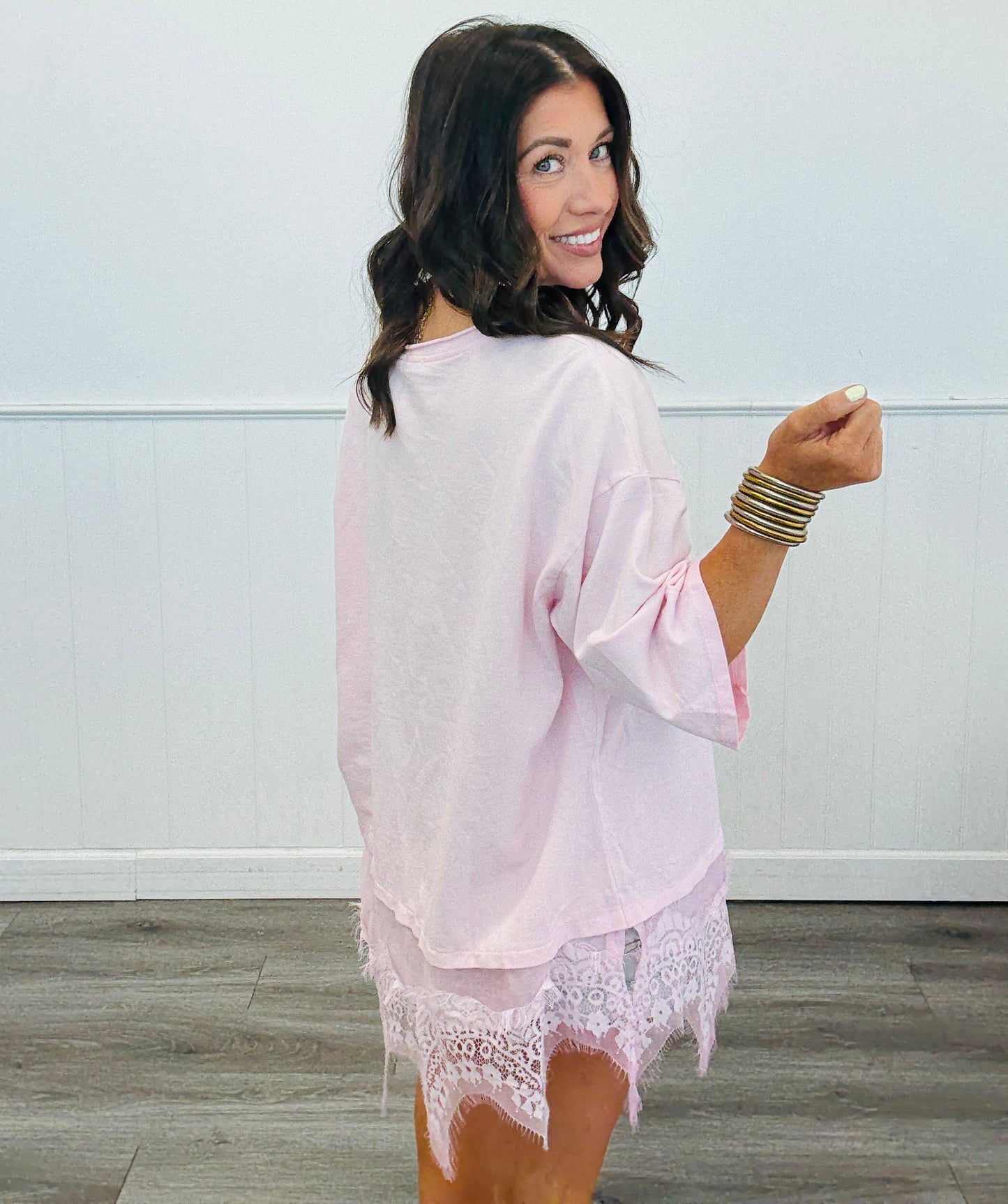 Pink Lace Detail Top (One Size)