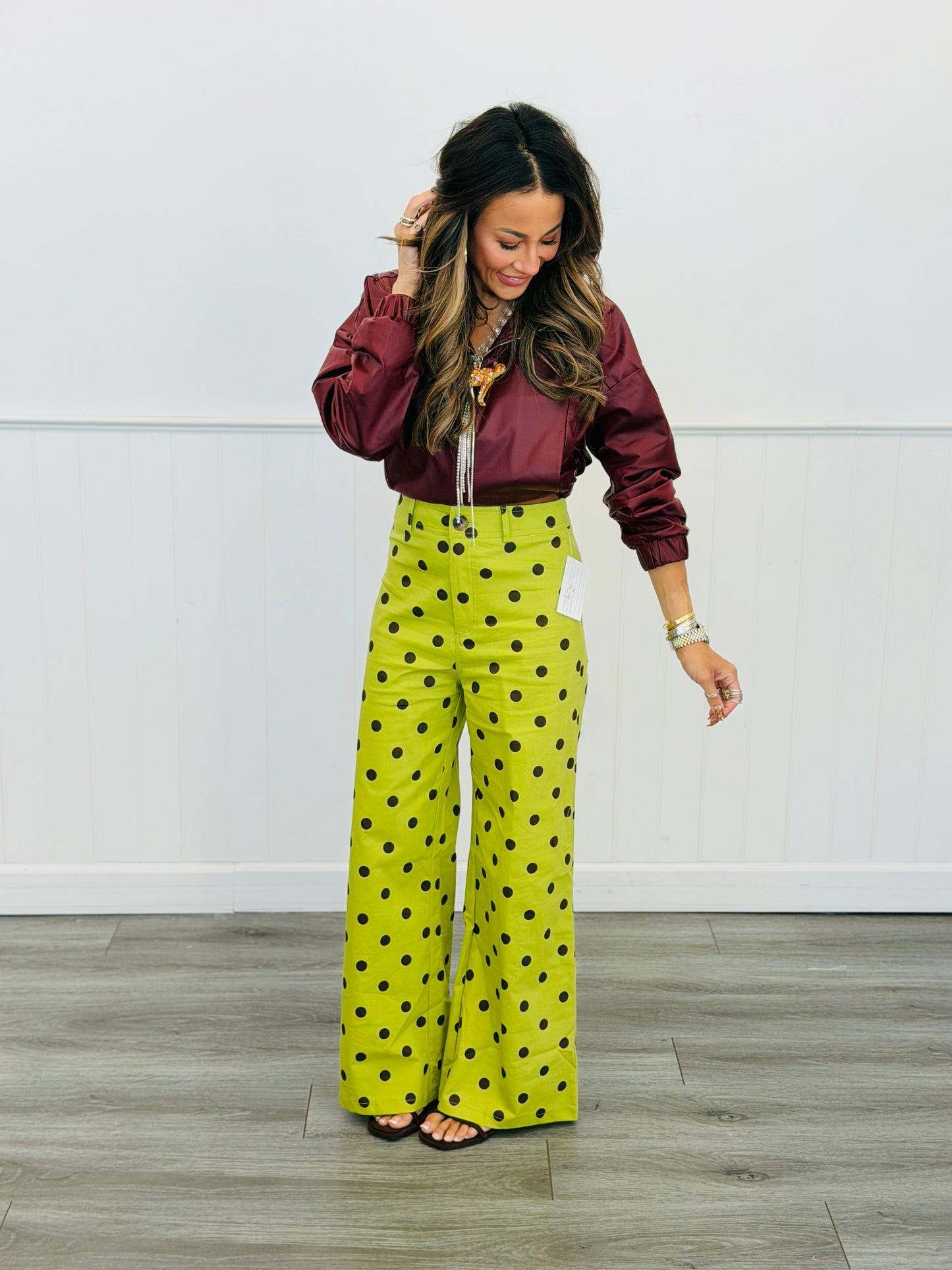 Olive Polka Dot Wide Leg Pants (Reg.)