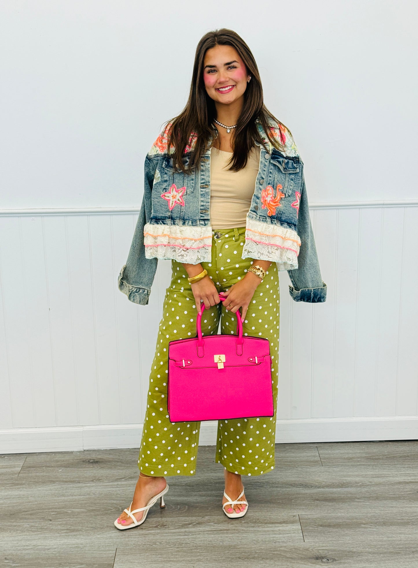 POL Washed Denim Floral Fantasy Button Up Jacket (Reg.)