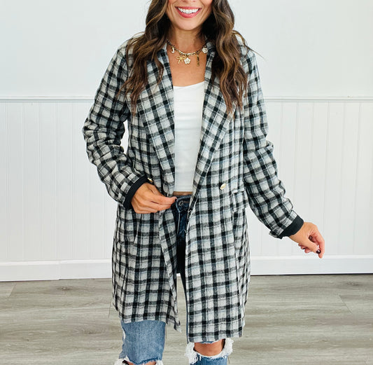 Black Plaid Longline Blazer (Reg.)