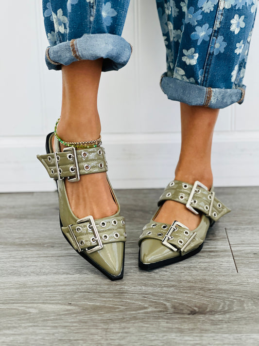 Olive Buckle It Up Slingback Flats