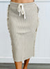 Taupe Ribbed Side Fray Midi Skirt (Reg.)