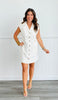 White Twill Button-Up Belted Mini Dress (Reg.)